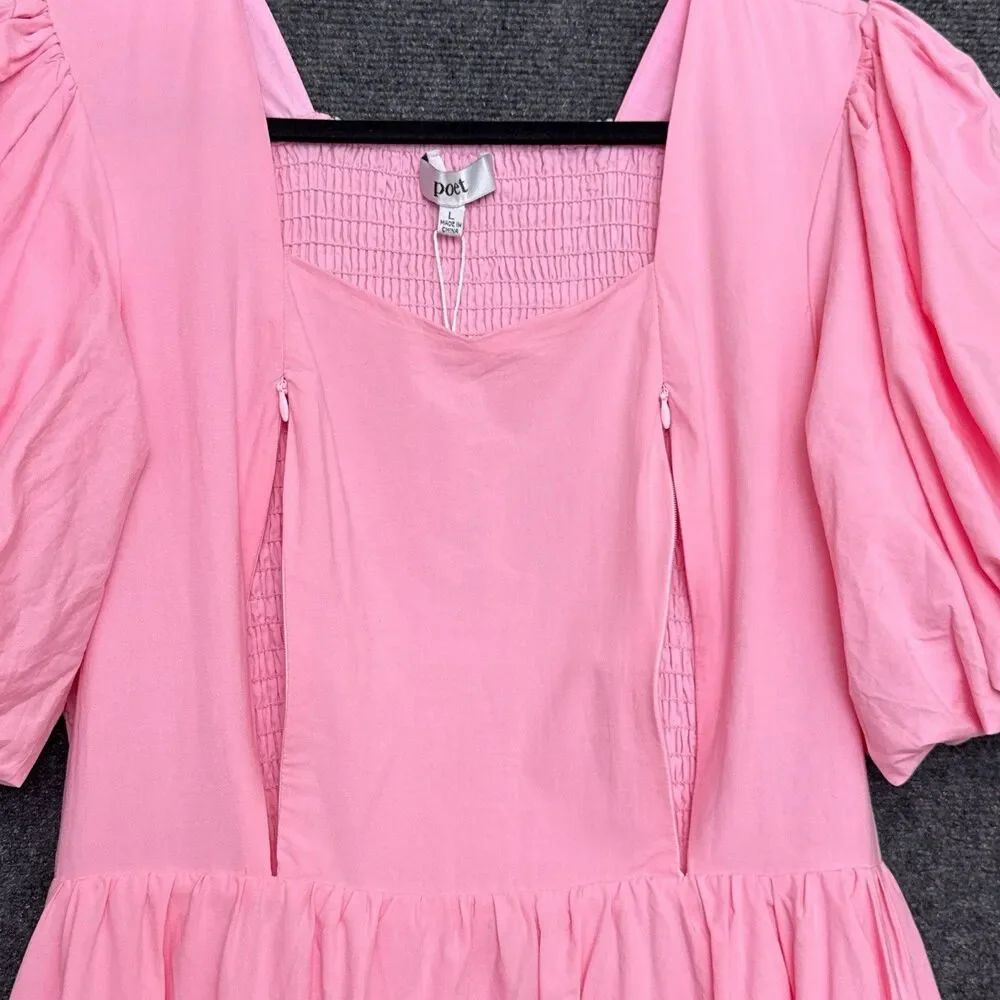 NWT Poet Dress Ode Pink Puff Sleeve Midi Nursing L - Picture 5 of 11